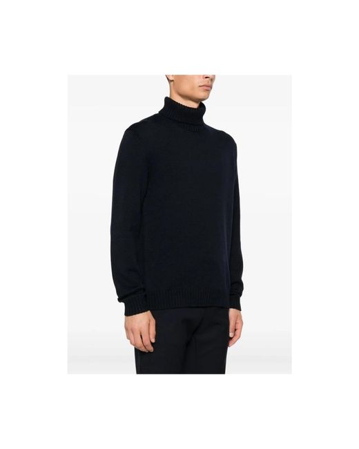 Zanone Truien & Vesten ,Blauw ,Wol Blauwe Ribgebreide Coltrui Sweater in het Black voor heren