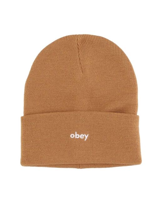 Obey Accessoires ,Bruin ,Bruine Suiker Beanie Hoed Met Micro Rib in het Brown voor heren