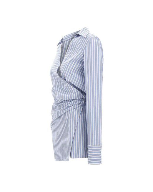 The Attico Blue Gestreiftes minikleid mit v-ausschnitt