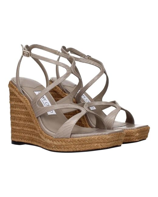 Jimmy Choo Metallic Graue Ledersandalen Mit Keilabsatz Und Vintage-Effekt