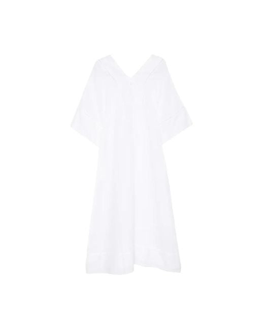 120% Lino White Midi Dresses