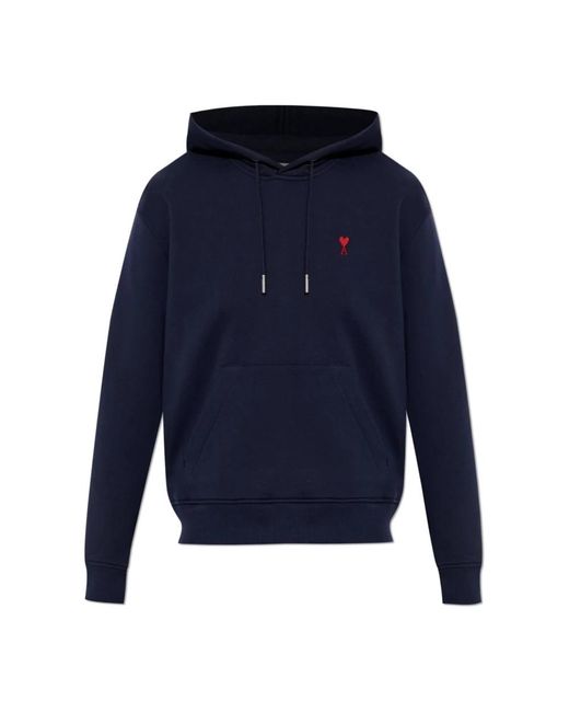 AMI Hoodies & Sweatvesten ,Blauw ,Katoen Sweatshirt Met Geborduurd Logo in het Blue