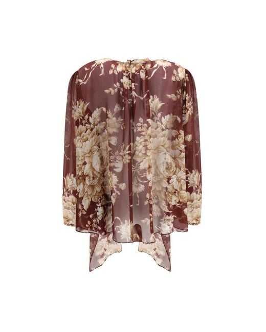 Dolce & Gabbana Brown Seidenchiffon-Blumenshirt Mit Schal