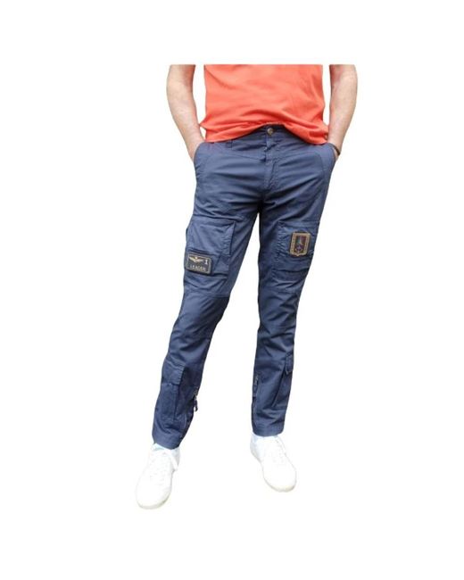 Aeronautica Militare Blue Straight Trousers for men