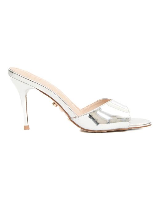 Twentyfourhaitch White Heeled Mules