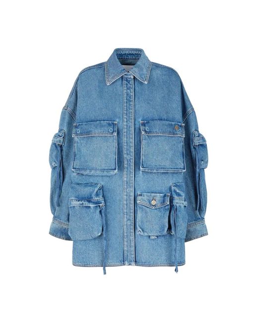The Attico Blue Blaue Denim Kurzjacke Mit Taschen