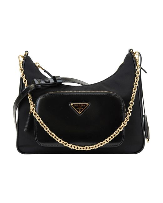 Prada Black Stilvolle Schultertasche Mit Lederdetails