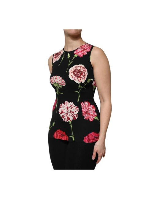 Dolce & Gabbana Black Floral Print Sleeveless Tank Blouse Top