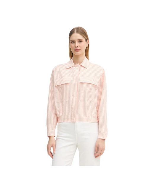 Lacoste Jassen ,Roze ,Katoen Gestreepte Seersucker Jas in het Pink