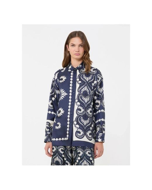 Weekend by Maxmara Overhemden ,Blauw ,Wkdlastra Printed Silk Patchwork Shirt in het Blue