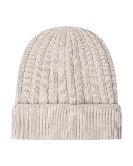 Moncler Natural Rippstrick-Mütze Mit Logo-Patch