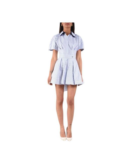 Elisabetta Franchi Blue Gestreiftes Popelinekleid Mit Schärpe