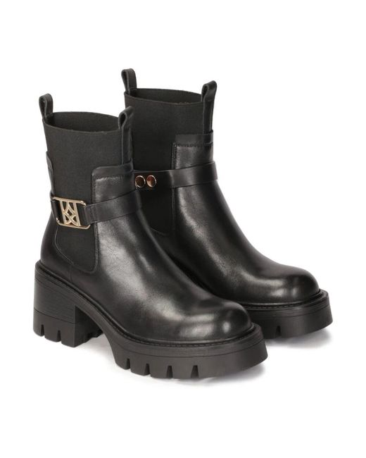 Kazar Black Slip-On Stiefel Mit Dekorativem Abnehmbarem Riemen