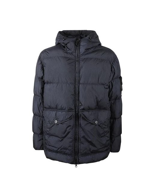 Stone Island Blue Hooded Down Winter Jacket for men