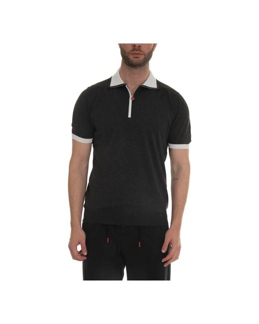 Kiton Tops ,Grijs ,Katoen Polo Shirt Met Halve Rits in het Black voor heren