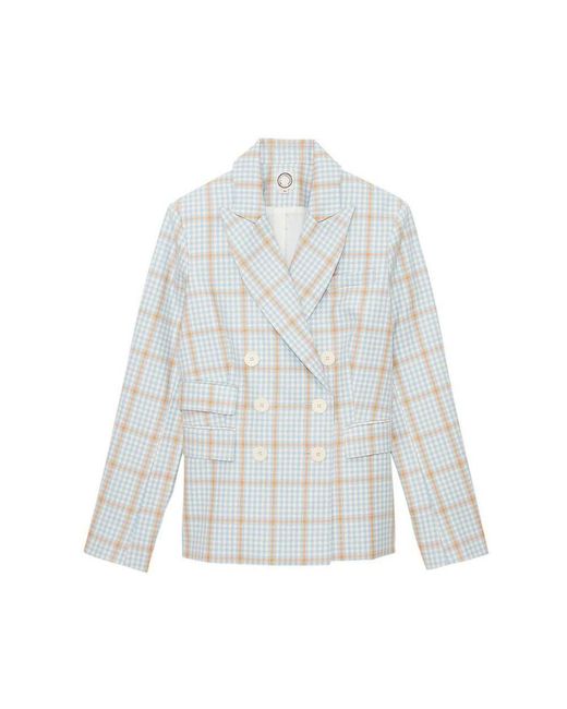 Ines De La Fressange Paris Blue Blaue und orangefarbene karierte jacke