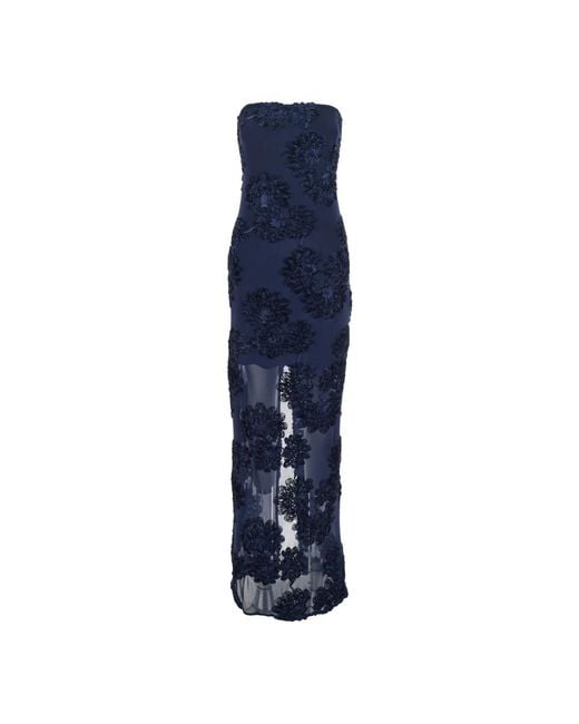 ROTATE BIRGER CHRISTENSEN Blue 3D Mesh Maxi Kleid