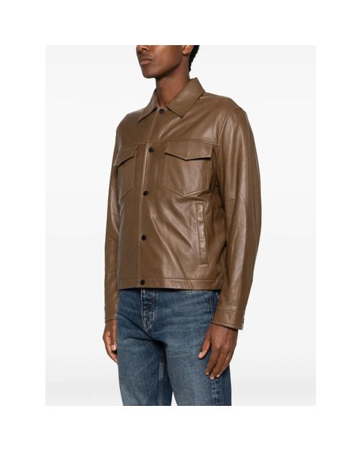 Emporio Armani Brown Leather Jackets for men