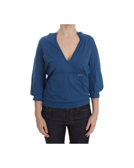 Exte Blue Blauer pullover mit tiefem v-ausschnitt