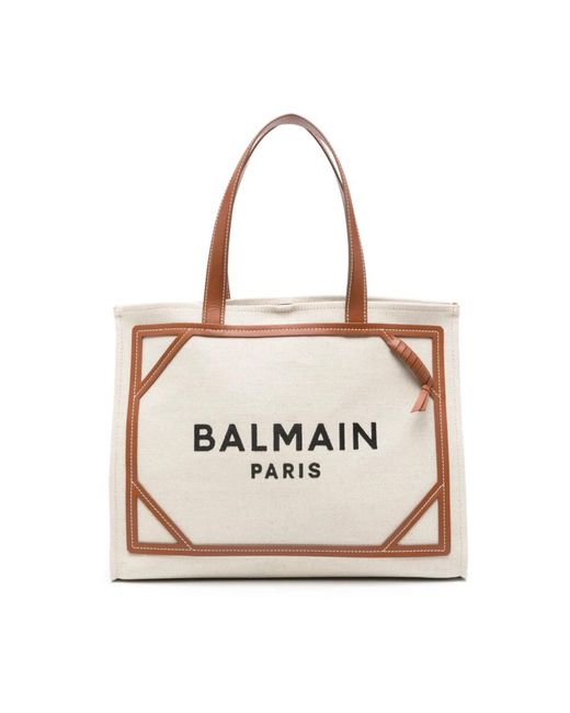 Balmain Natural Stilvolle logo print tote tasche