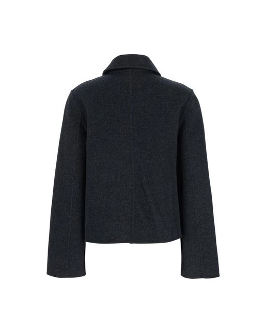 Semicouture Black Grauer Woll Kurz Trenchcoat