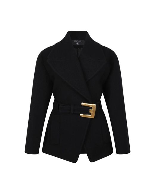 Balmain Wol Sjaal Jas in het Black