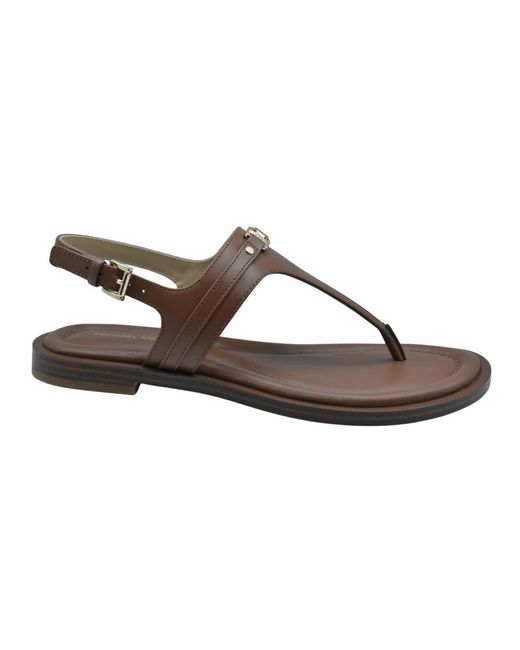 Michael Kors Brown Mandy Leder T-Strap Sandale