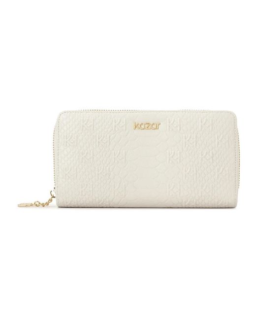 Kazar Accessoires ,Wit ,Leer Witte Reliëflederen Portemonnee Met Ritssluiting in het Natural