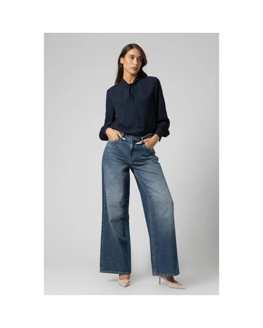 Kocca Overhemden ,Blauw ,Zijden Blouse Met Lange Mouwen En Zonder Kraag in het Blue