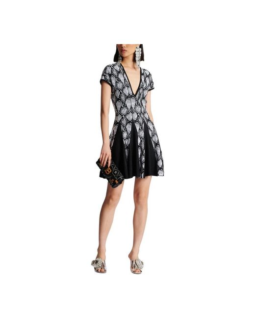 Balmain Black Kleid mit schlangenmuster-jacquard