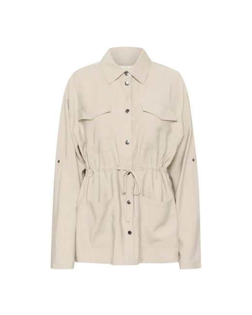 Kaffe Natural Federgraue Jacke Mit Gürtel