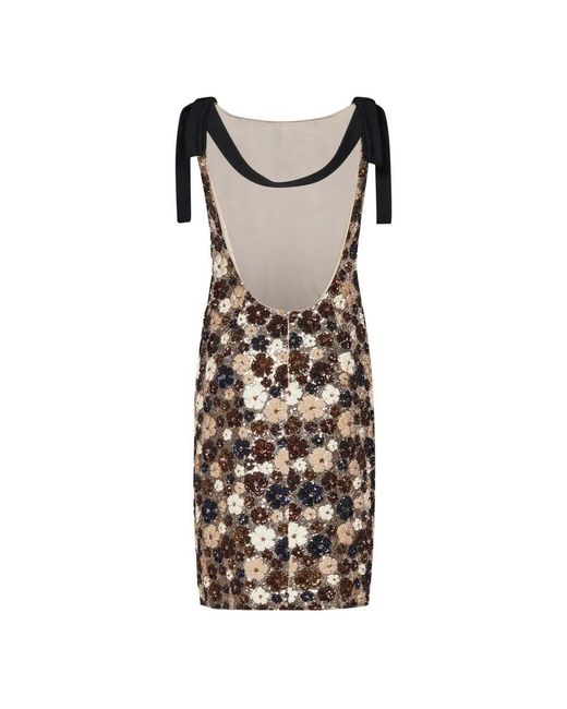 N°21 Natural Silbernes Pailletten Blumen Midi Kleid