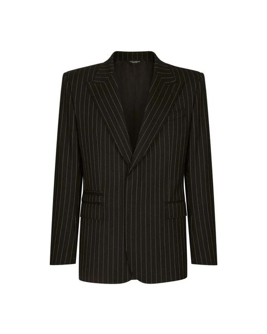 Dolce & Gabbana Black Pinstripe Stretch Wool Sicilia-fit Jacket for men