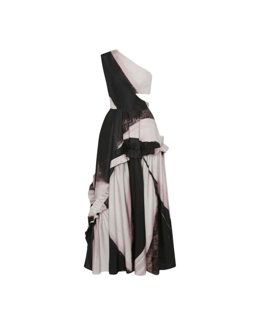 Alexander McQueen Black Grafikdruck One-Shoulder Kleid Schwarz