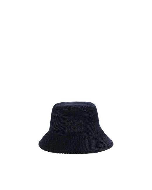 Miu Miu Blue Samtiger Bucket Hat Mit Monogramm