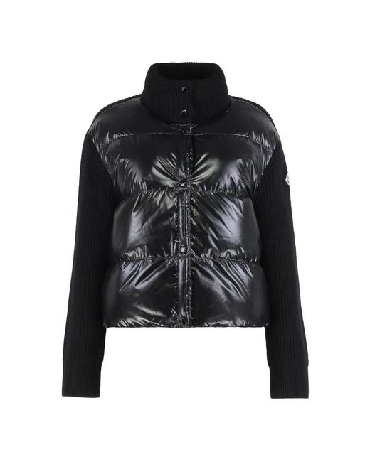 Moncler Jassen ,Zwart ,Wol Cardigan Met Gewatteerd Voorpand in het Black