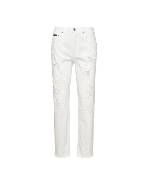 Dolce & Gabbana White Stilvolle weiße baumwoll boyfriend jeans