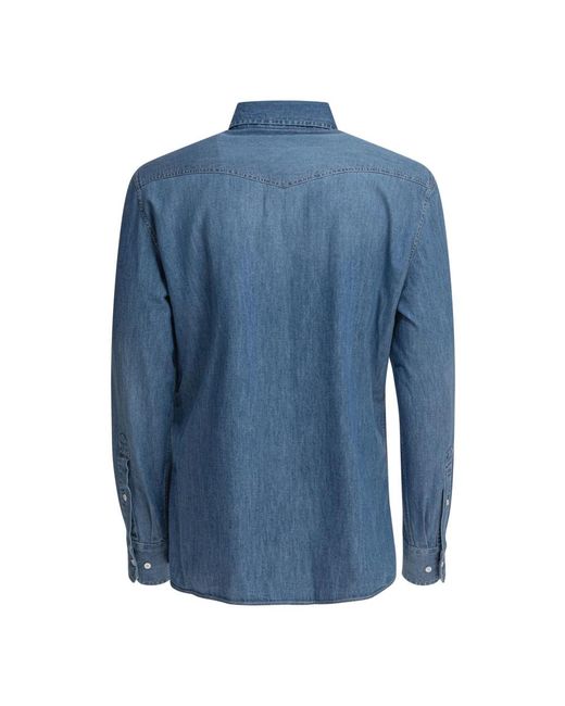 Brunello Cucinelli Blue Denim Shirts for men