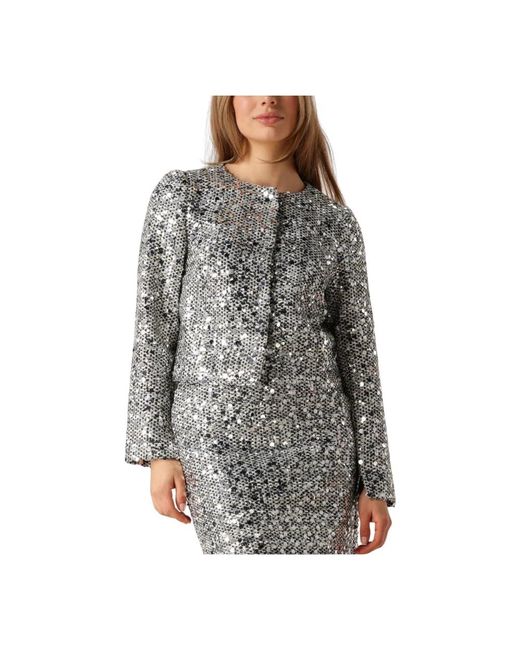 co'couture Jassen ,Grijs ,Leer Boucle Cc Sequin Cocktail Jacket in het Gray
