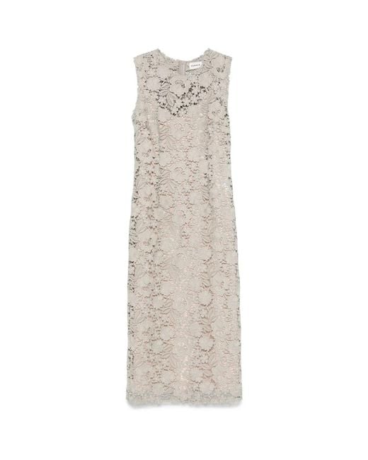 P.A.R.O.S.H. P.A.R.O..H. ,Kleedjes ,Grijs ,Polyester Jurk Met Achterritssluiting in het Natural