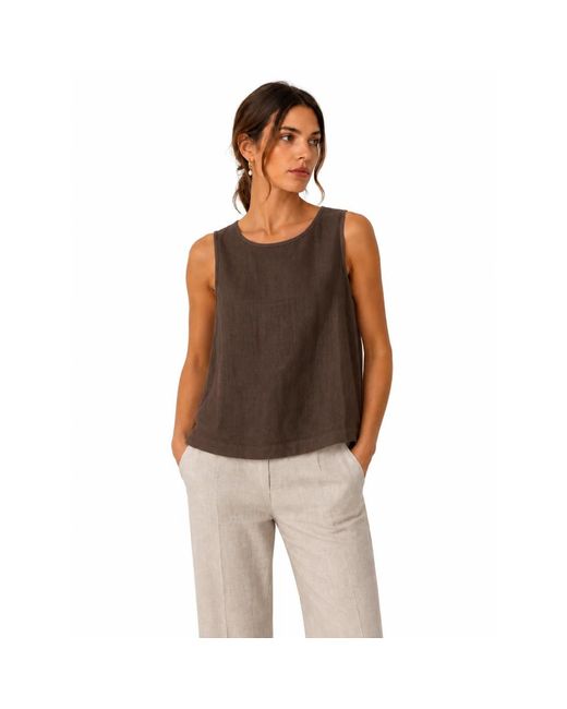 Dixie Linnenlook Mouwloze Top in het Brown