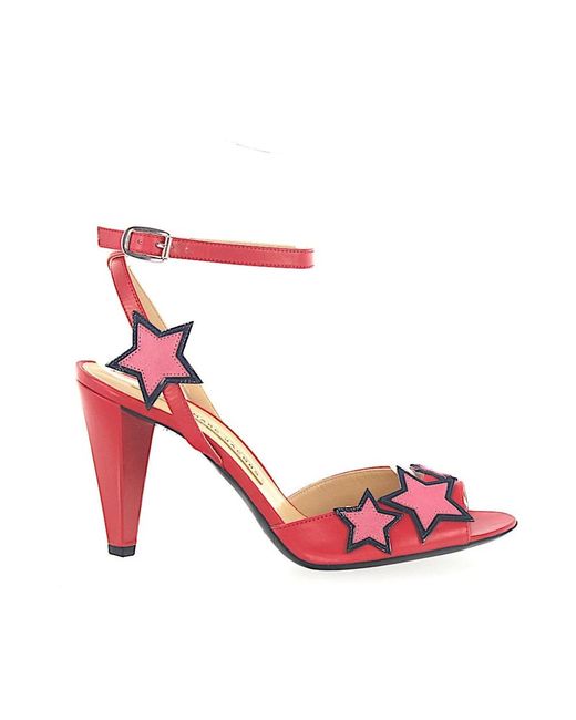 Marc Jacobs Pink Sandals 693853 Smooth Leather Star Pattern Red Rose