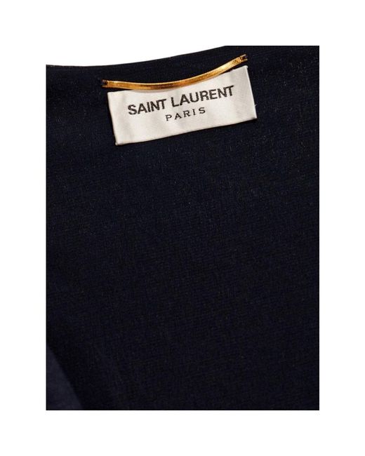 Saint Laurent Blue Blaues gerafftes v-ausschnitt ärmelloses kleid