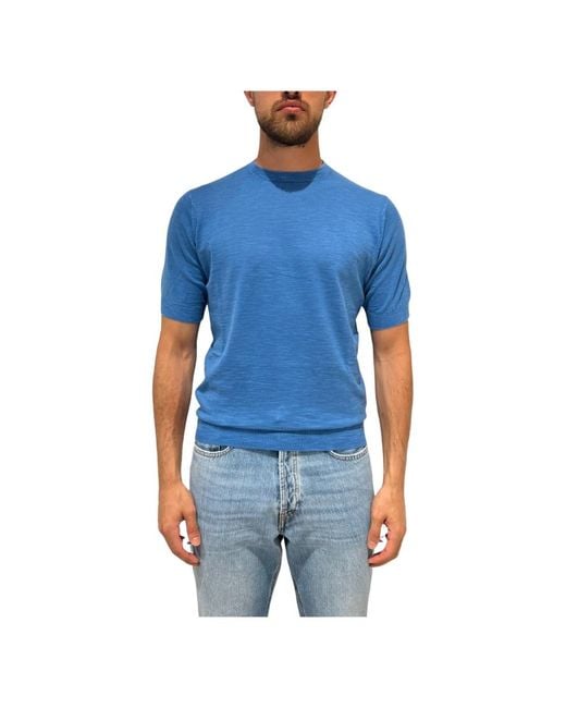 FILIPPO DE LAURENTIIS Hellblaues Leinen-Effekt T-Shirt in Blue für Herren