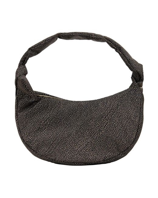 Borbonese Black Animalier Schultertasche Mit Lederrand
