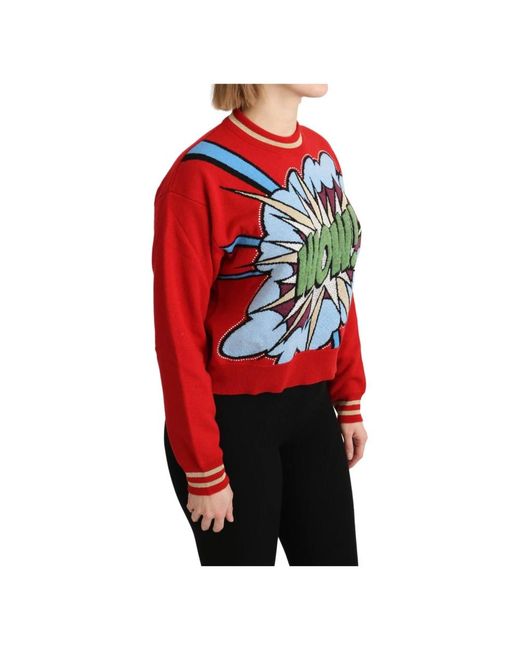 Dolce & Gabbana Red Cashmere Crewneck Pullover