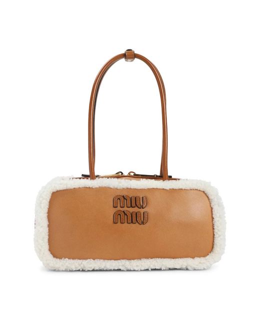 Miu Miu Cognac Bruin Leren Schoudertas in het Natural