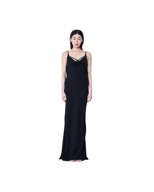 Mugler Kleedjes ,Zwart ,V-Hals Maxi Jurk Met Achterband in het Blue