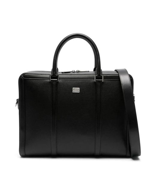 Dolce & Gabbana Zwarte Leren Aktetas Met Logo in het Black voor heren