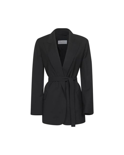 Max Mara Jassen ,Zwart ,Wol Zwarte Wollen Jas Peak Revers in het Black